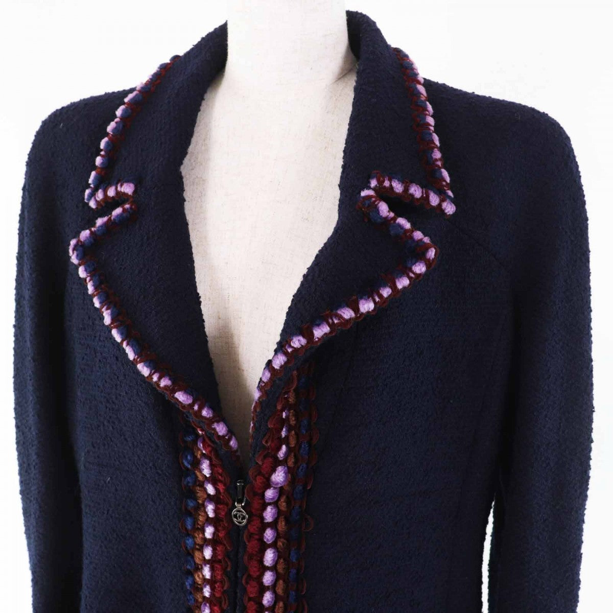 CHANEL coat 97A P09407 Main: 88% wool, Main: 12% nylon, Lining: 95% silk, Lining: 5% lycra Navy multi Women 40