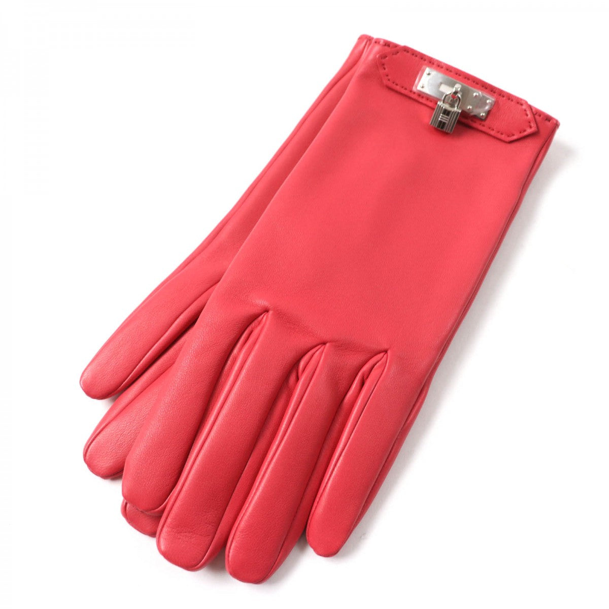 HERMES gloves Main: Lamb leather, Lining: 100% silk Red type SOYA Women 7.5