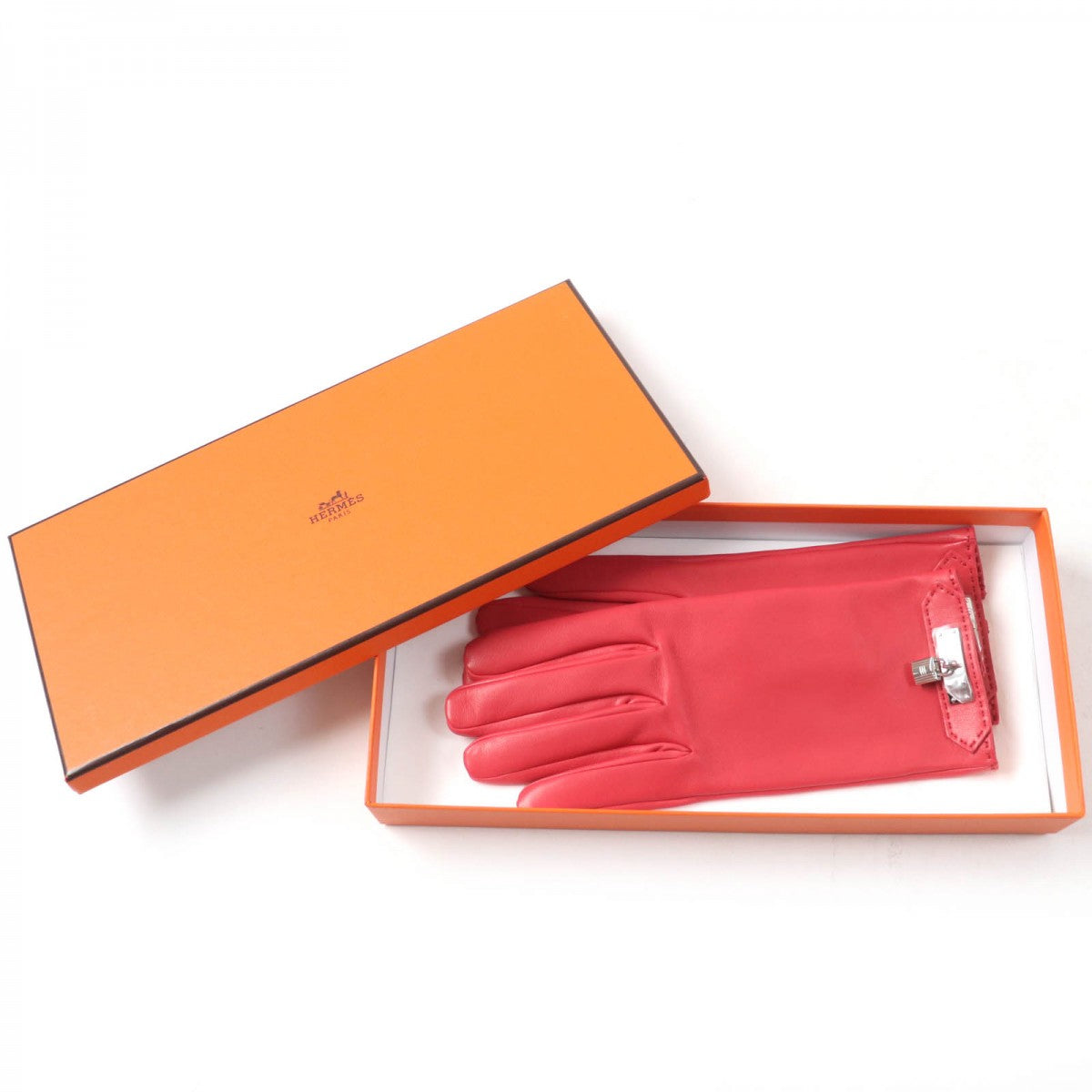 HERMES gloves Main: Lamb leather, Lining: 100% silk Red type SOYA Women 7.5