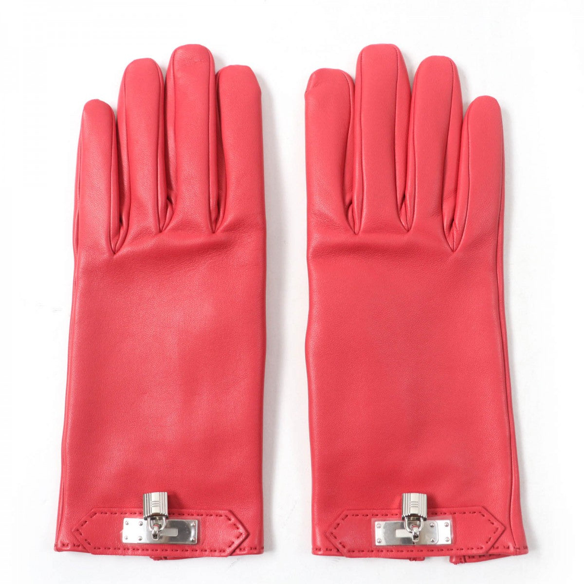 HERMES gloves Main: Lamb leather, Lining: 100% silk Red type SOYA Women 7.5