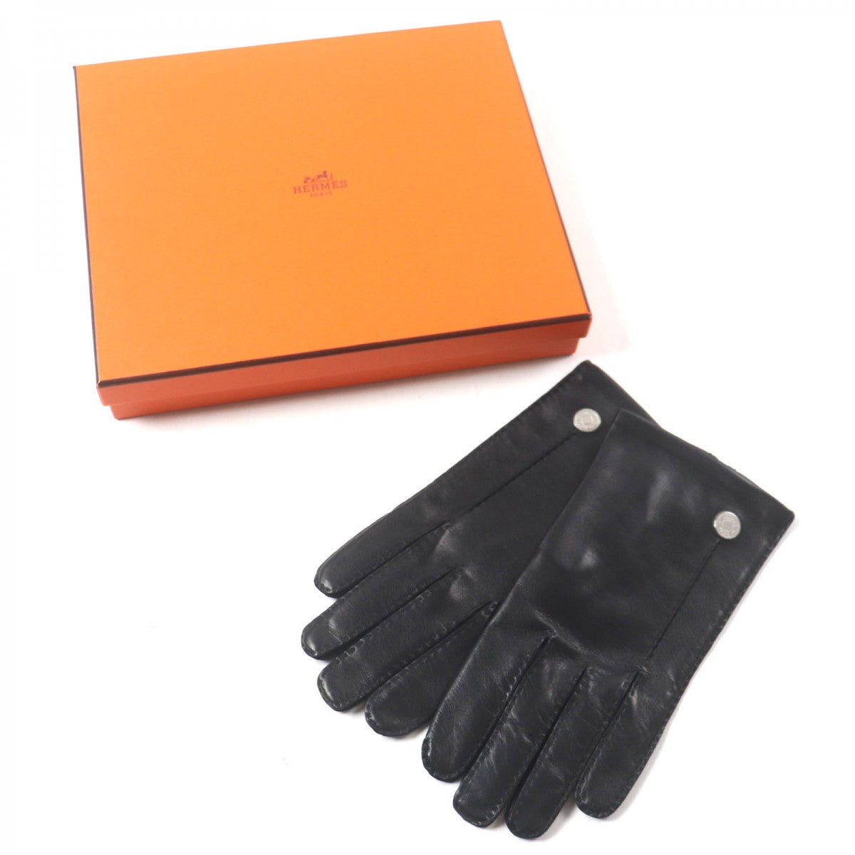 HERMES gloves Main: Lamb leather, Lining: 100% silk black mens 8