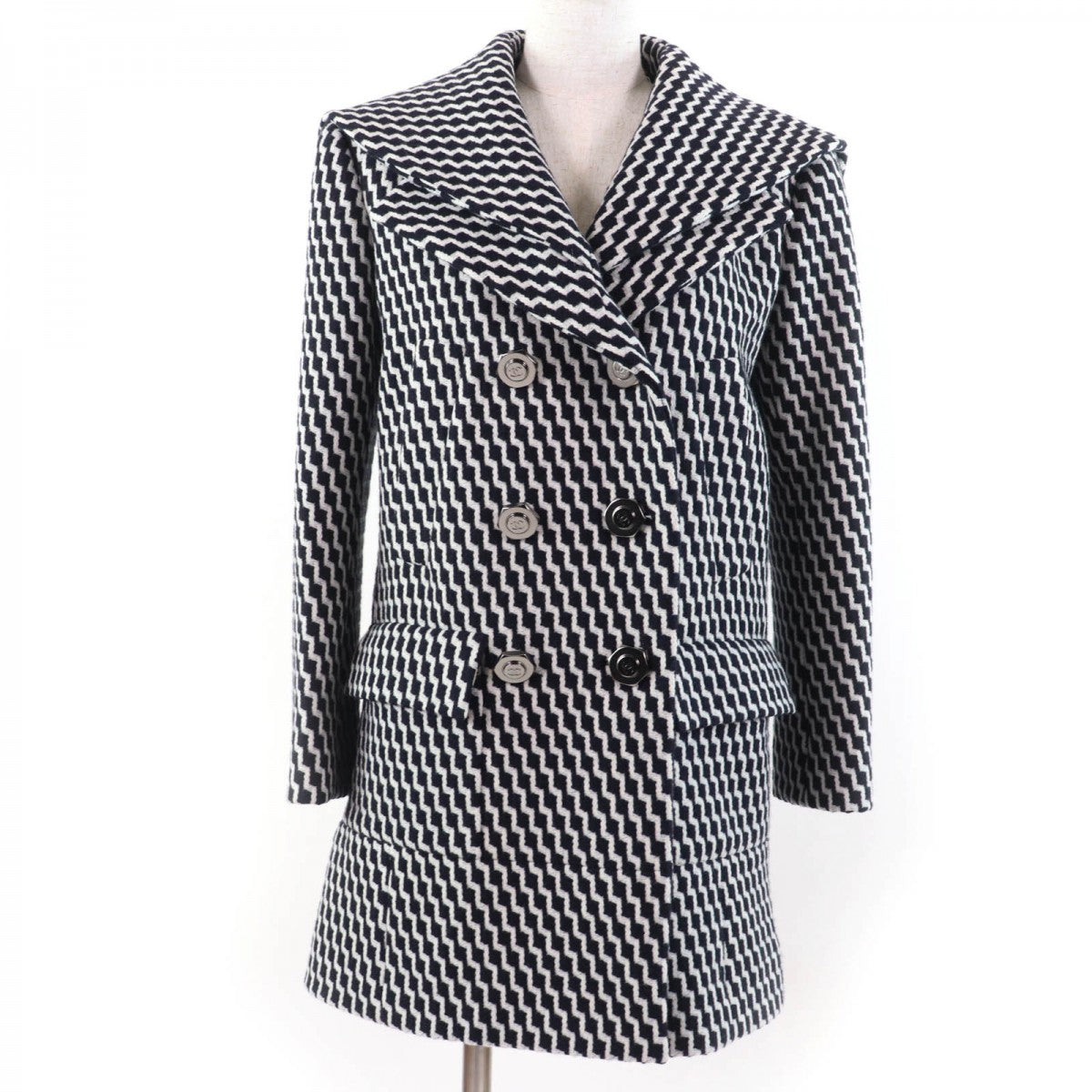 CHANEL coat P59081V39106 Main: 98% wool, Main: 2% elastane (polyurethane), Lining: 100% silk Black White Women 36