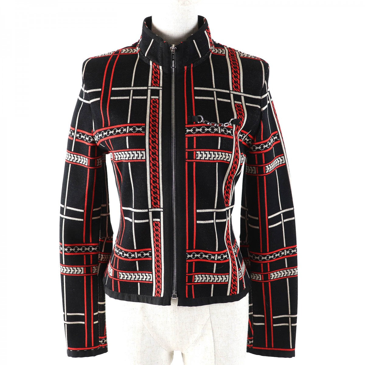 HERMES Jacket 3H4209DC Main: 100% cotton, part: 59% rayon, part: 40% cotton, part: 1% polyester, lining: 100% cotton Black Orange type Tartan et Chaines Women 36