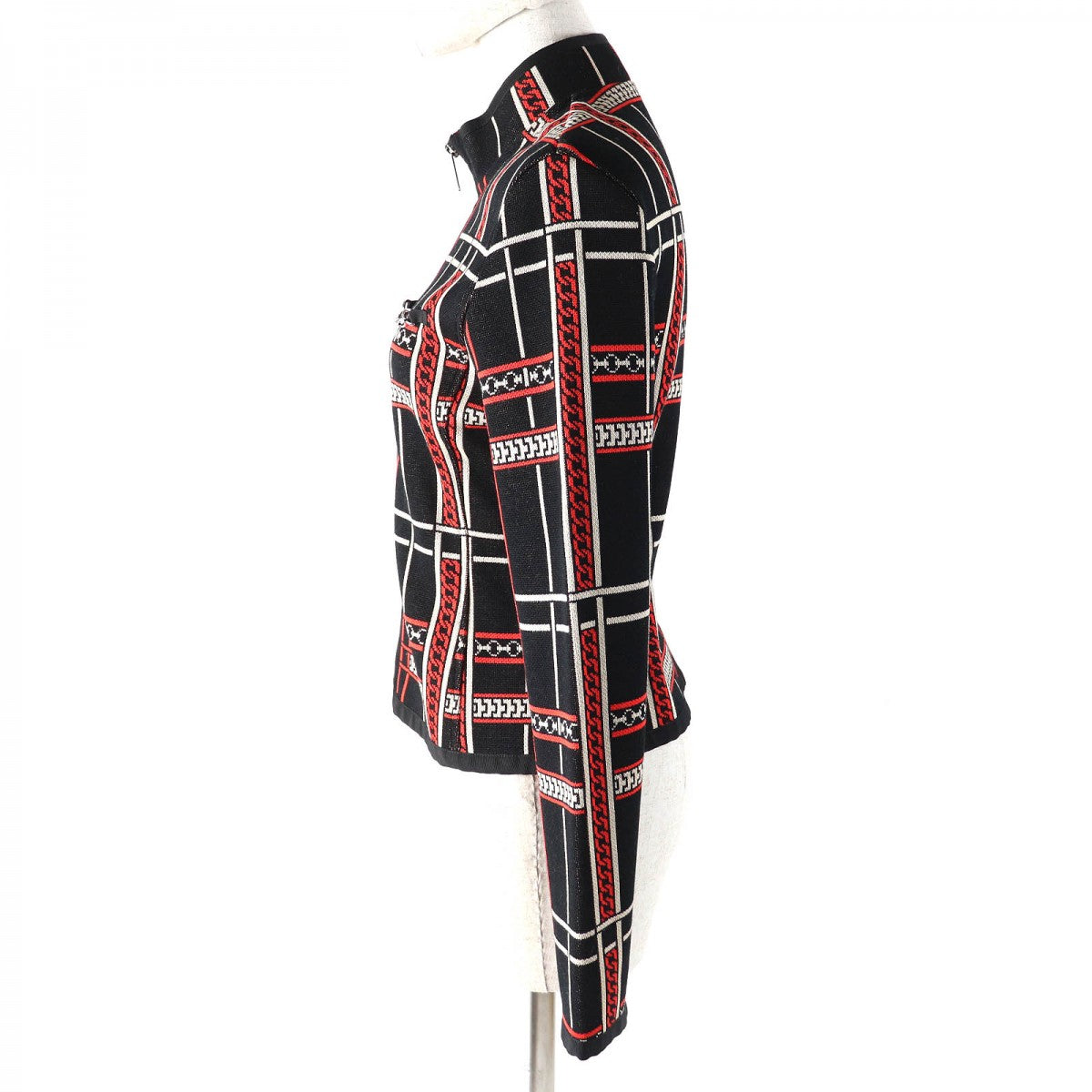 HERMES Jacket 3H4209DC Main: 100% cotton, part: 59% rayon, part: 40% cotton, part: 1% polyester, lining: 100% cotton Black Orange type Tartan et Chaines Women 36