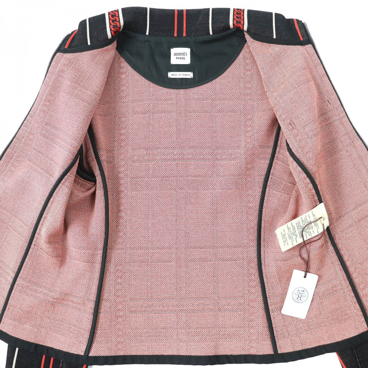 HERMES Jacket 3H4209DC Main: 100% cotton, part: 59% rayon, part: 40% cotton, part: 1% polyester, lining: 100% cotton Black Orange type Tartan et Chaines Women 36