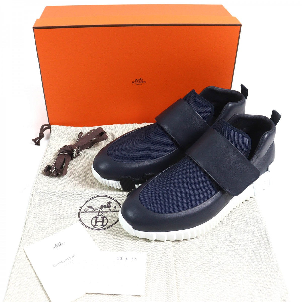 HERMES sneakers 232990 Main: Leather, Part: Mesh navy white black mens 43