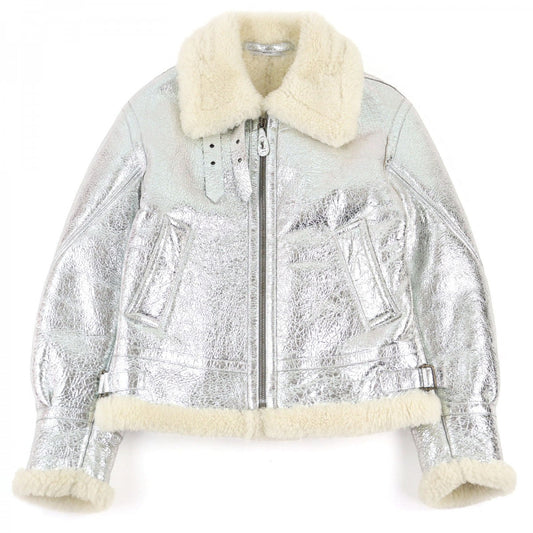 YVES SAINT LAURENT Mouton jacket 201578 Nappa leather Silver 50