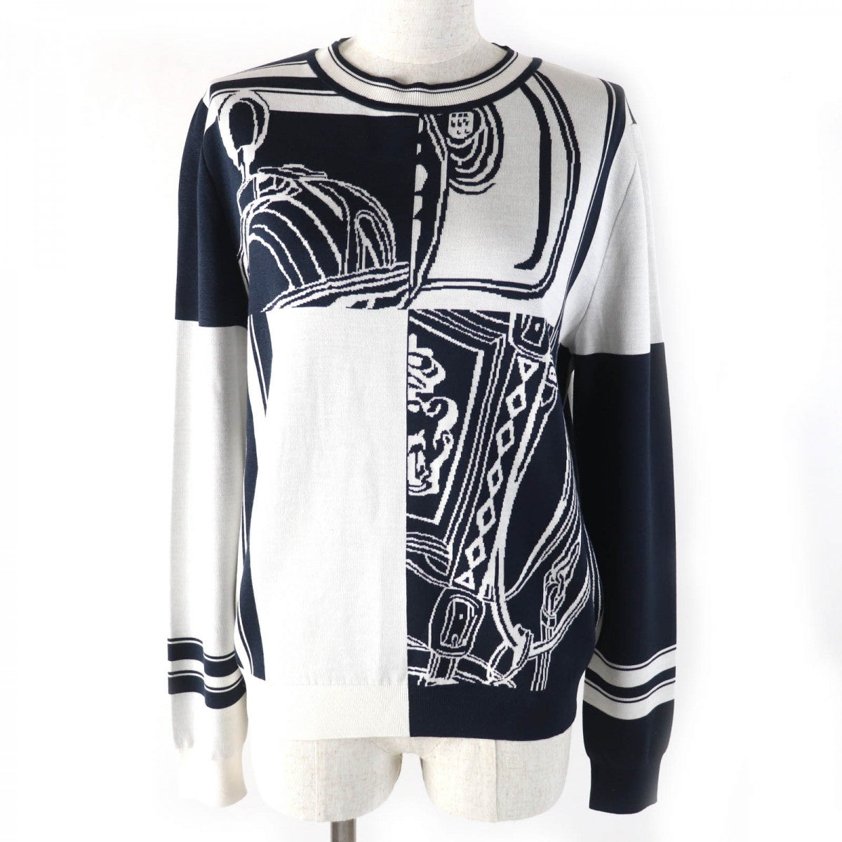 HERMES knit 4E2655D6 Main: 92% silk, Main: 6% nylon, Main: 2% polyurethane, Part: 72% silk, Part: 21% nylon Blue Noir Brides de Gala Disorder Women 42