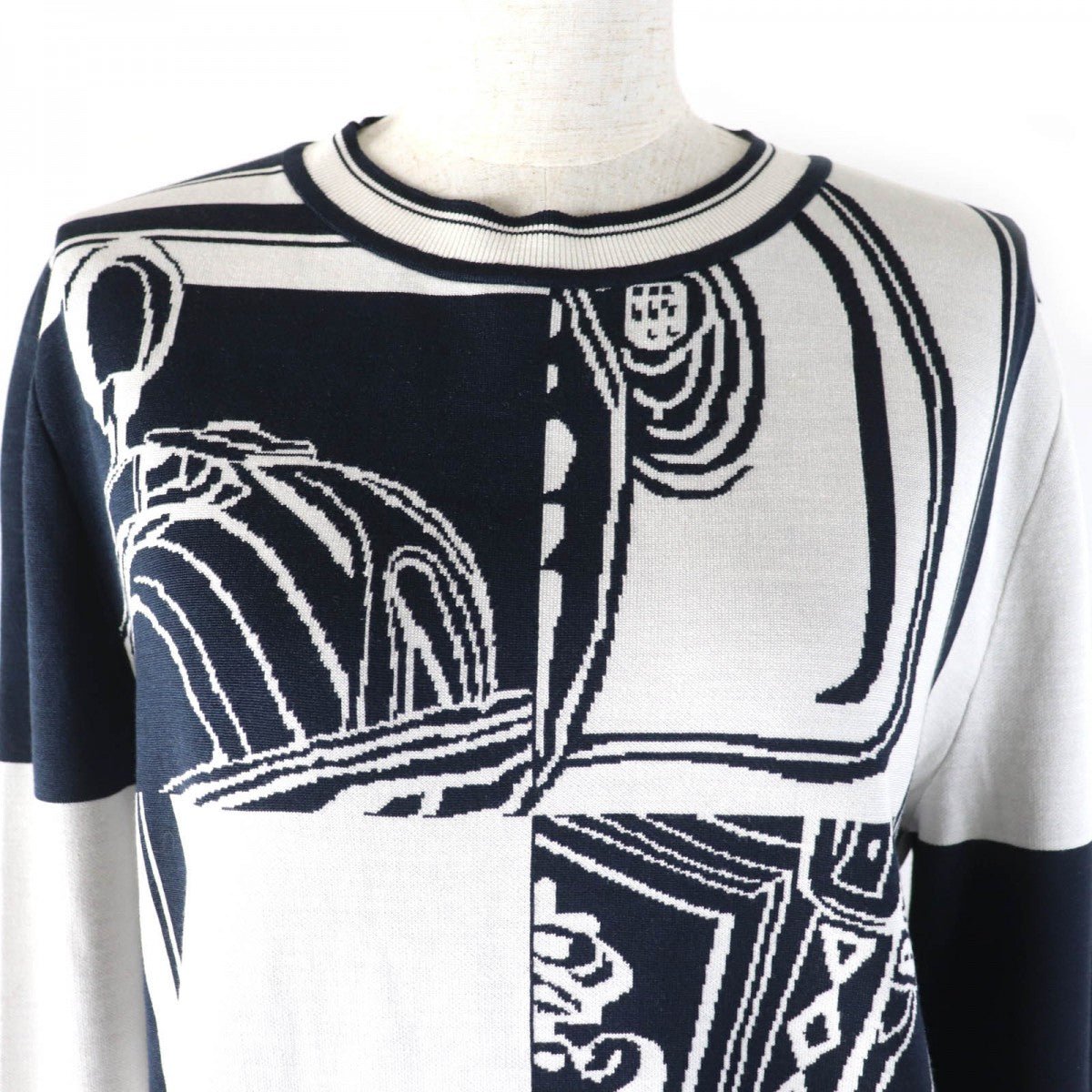 HERMES knit 4E2655D6 Main: 92% silk, Main: 6% nylon, Main: 2% polyurethane, Part: 72% silk, Part: 21% nylon Blue Noir Brides de Gala Disorder Women 42