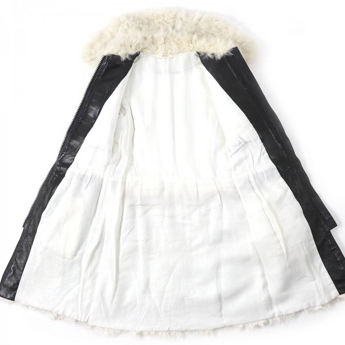 CELINE Mouton coat 2 8F70/3568  Main: 100% sheepskin, lining: 55% cupra, lining: 45% rayon Ivory type Black Women 34