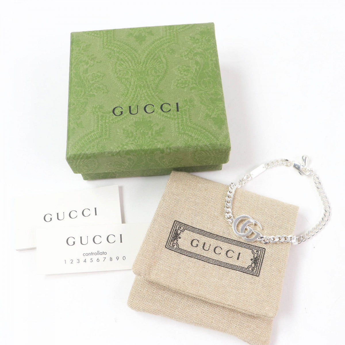 GUCCI bracelet 814917 SV925 Silver Double G Chain 18