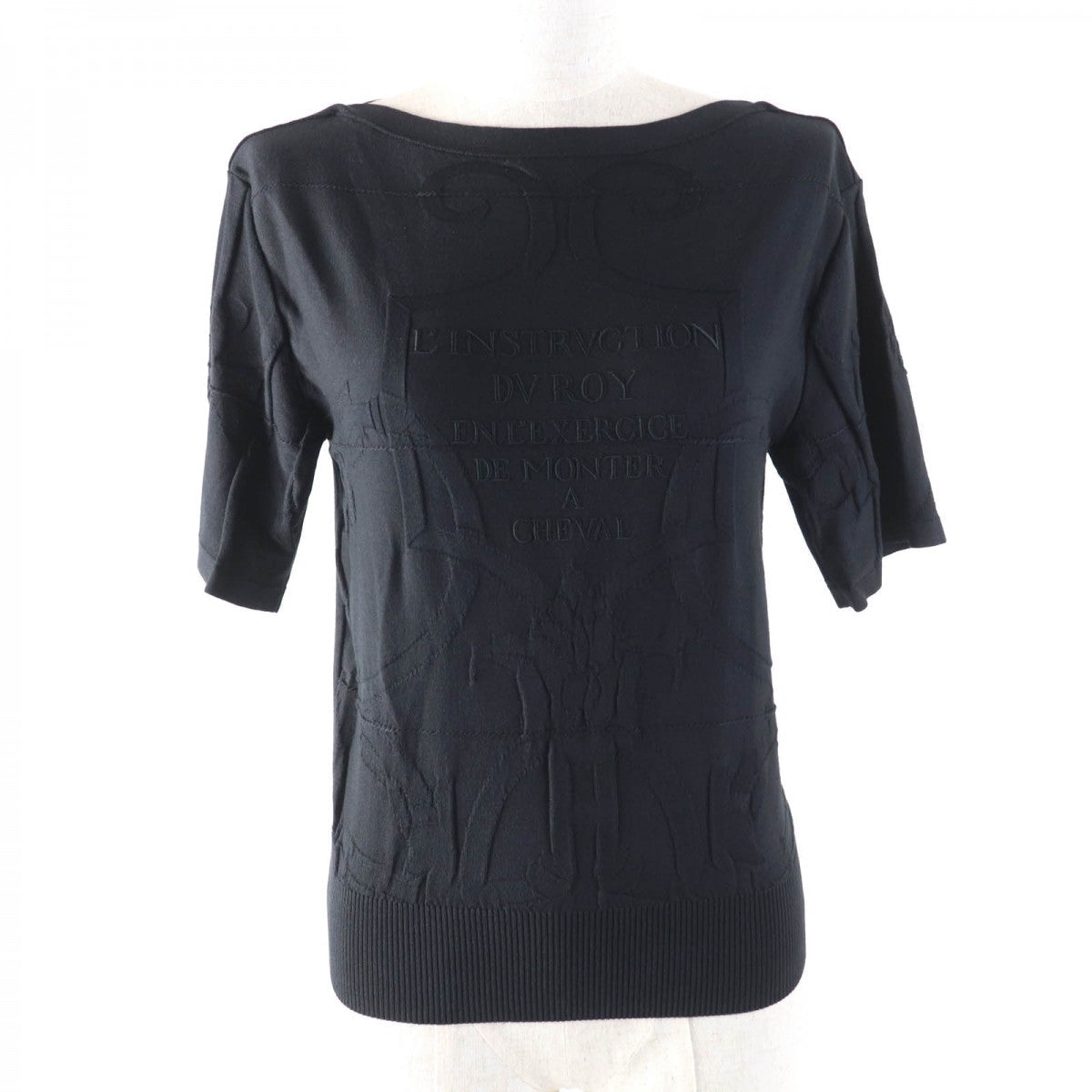 HERMES Short sleeve knit Main: 52% silk, Main: 40% cotton, Main: 6% nylon, Main: 2% polyurethane, Part: 100% rayon black L INSTRVCTION DV ROY Imperial Studies Women 34