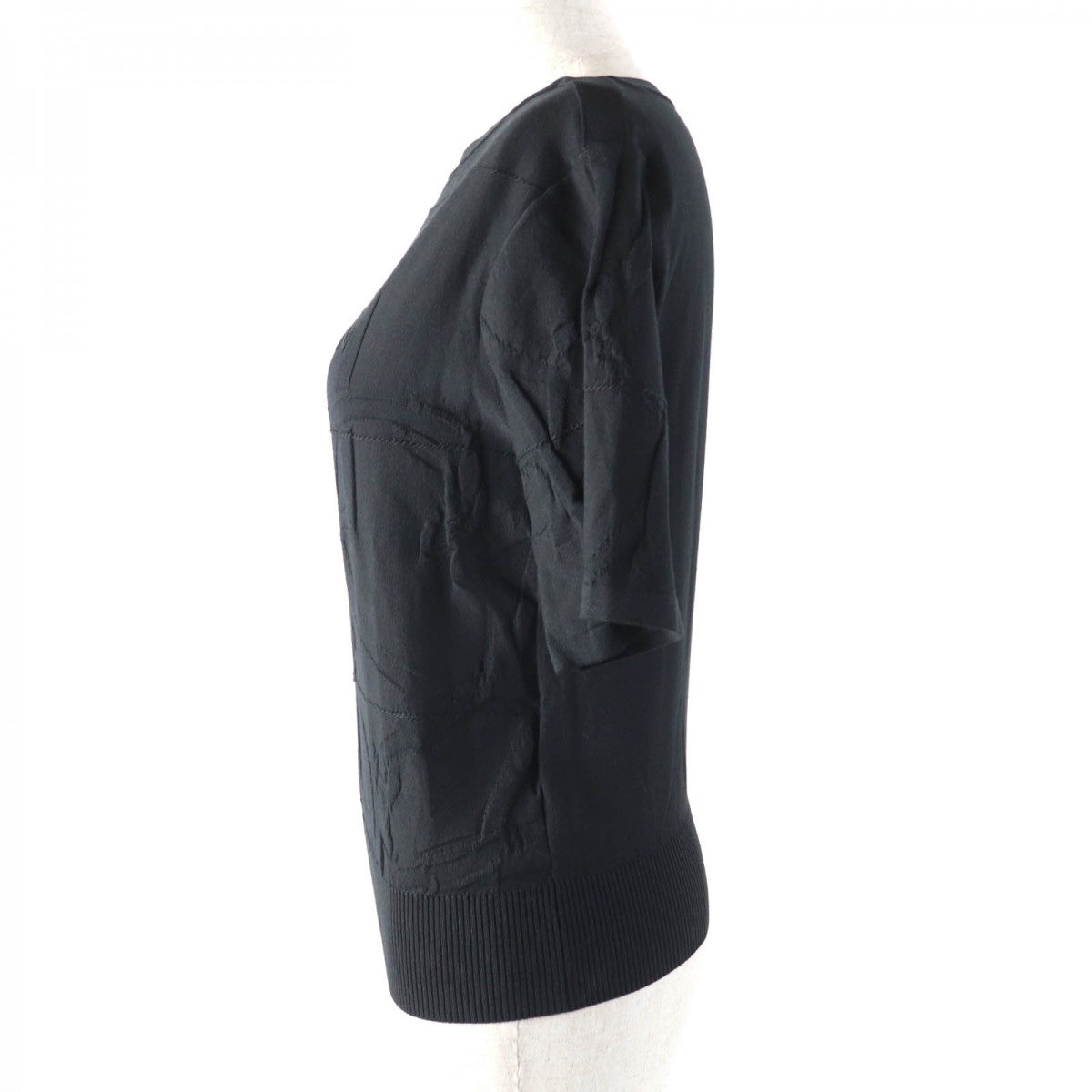 HERMES Short sleeve knit Main: 52% silk, Main: 40% cotton, Main: 6% nylon, Main: 2% polyurethane, Part: 100% rayon black L INSTRVCTION DV ROY Imperial Studies Women 34