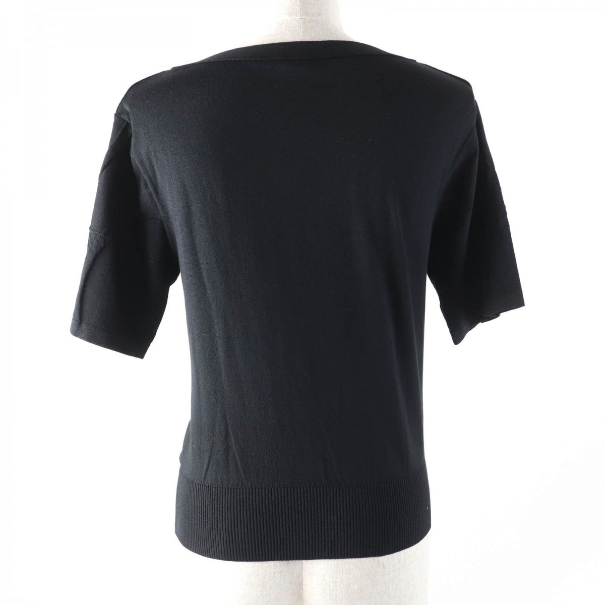 HERMES Short sleeve knit Main: 52% silk, Main: 40% cotton, Main: 6% nylon, Main: 2% polyurethane, Part: 100% rayon black L INSTRVCTION DV ROY Imperial Studies Women 34
