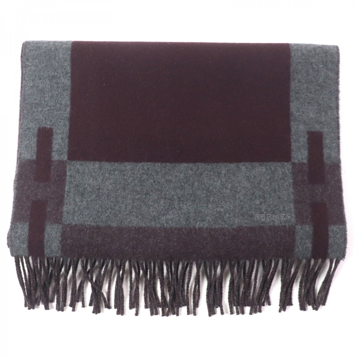 HERMES Scarf Main: 100% cashmere Violet Gray H Passant mens