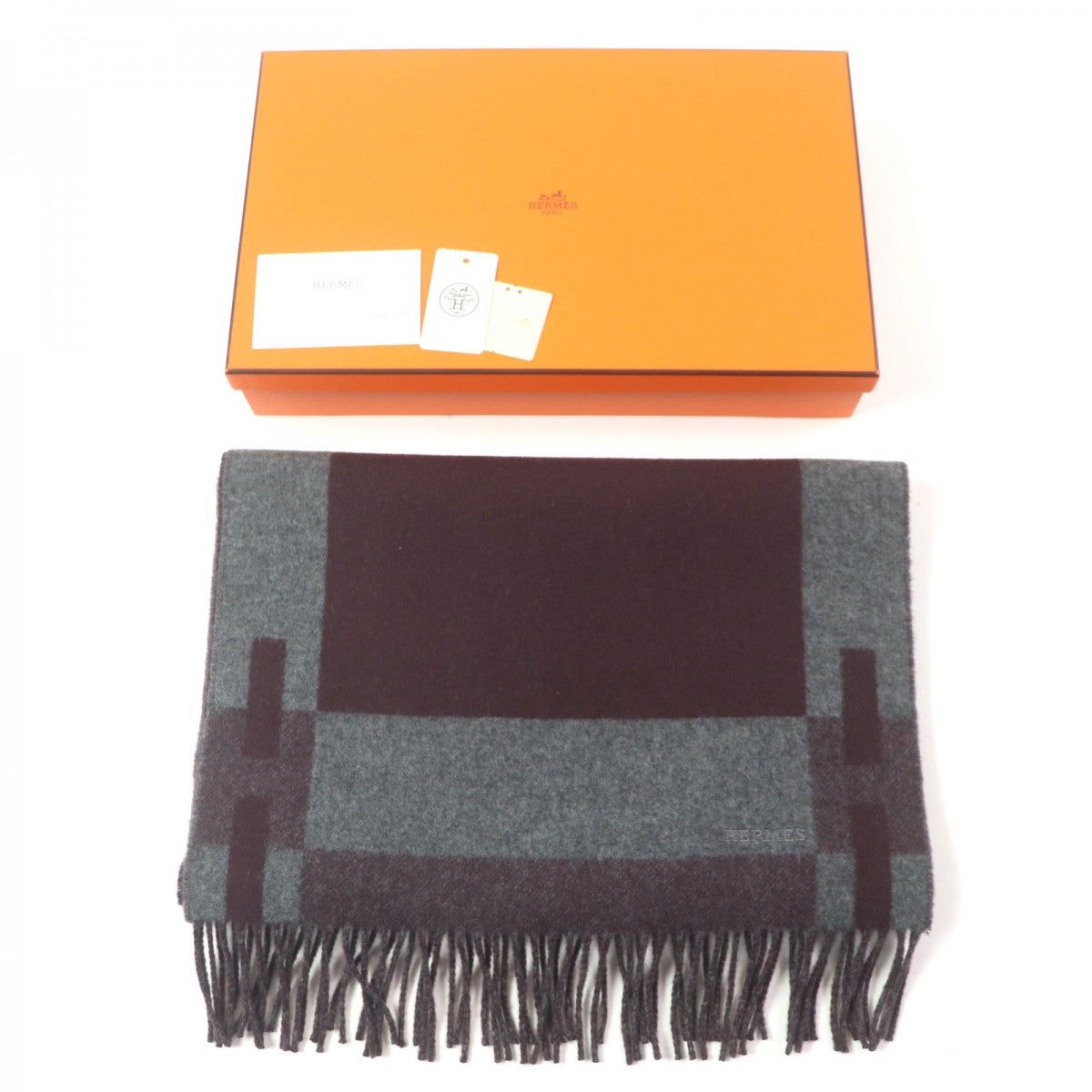 HERMES Scarf Main: 100% cashmere Violet Gray H Passant mens