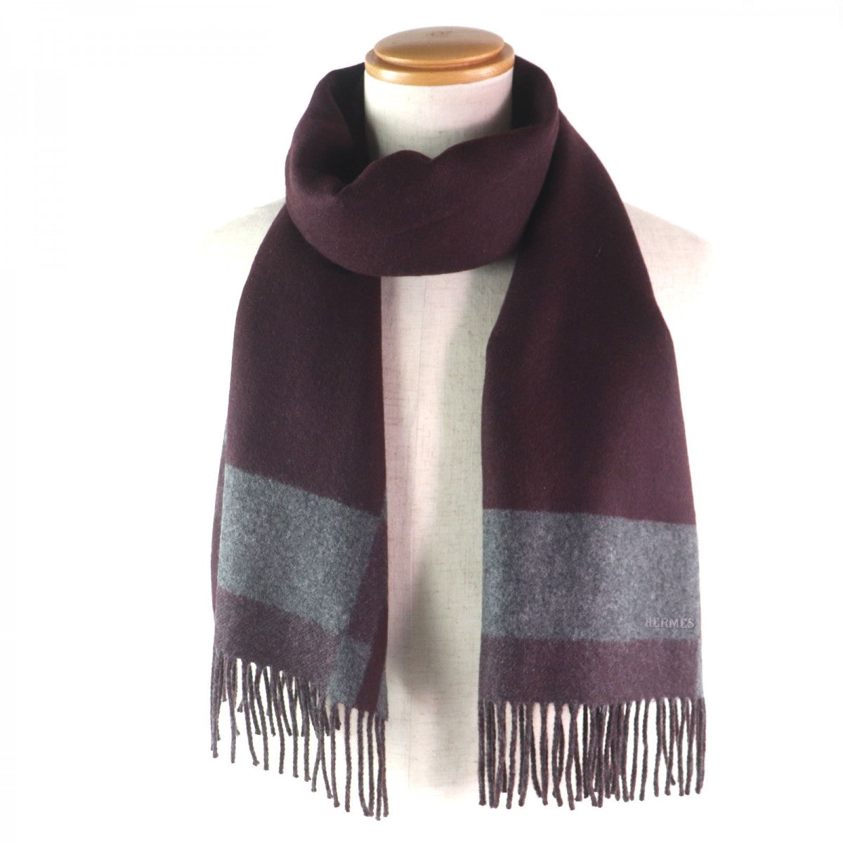 HERMES Scarf Main: 100% cashmere Violet Gray H Passant mens