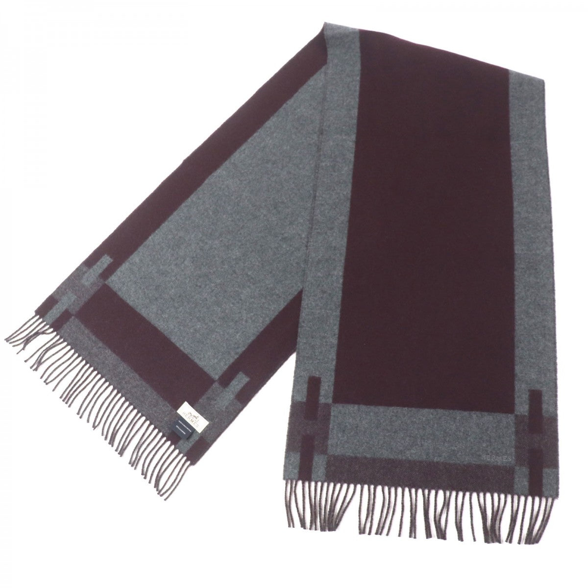 HERMES Scarf Main: 100% cashmere Violet Gray H Passant mens