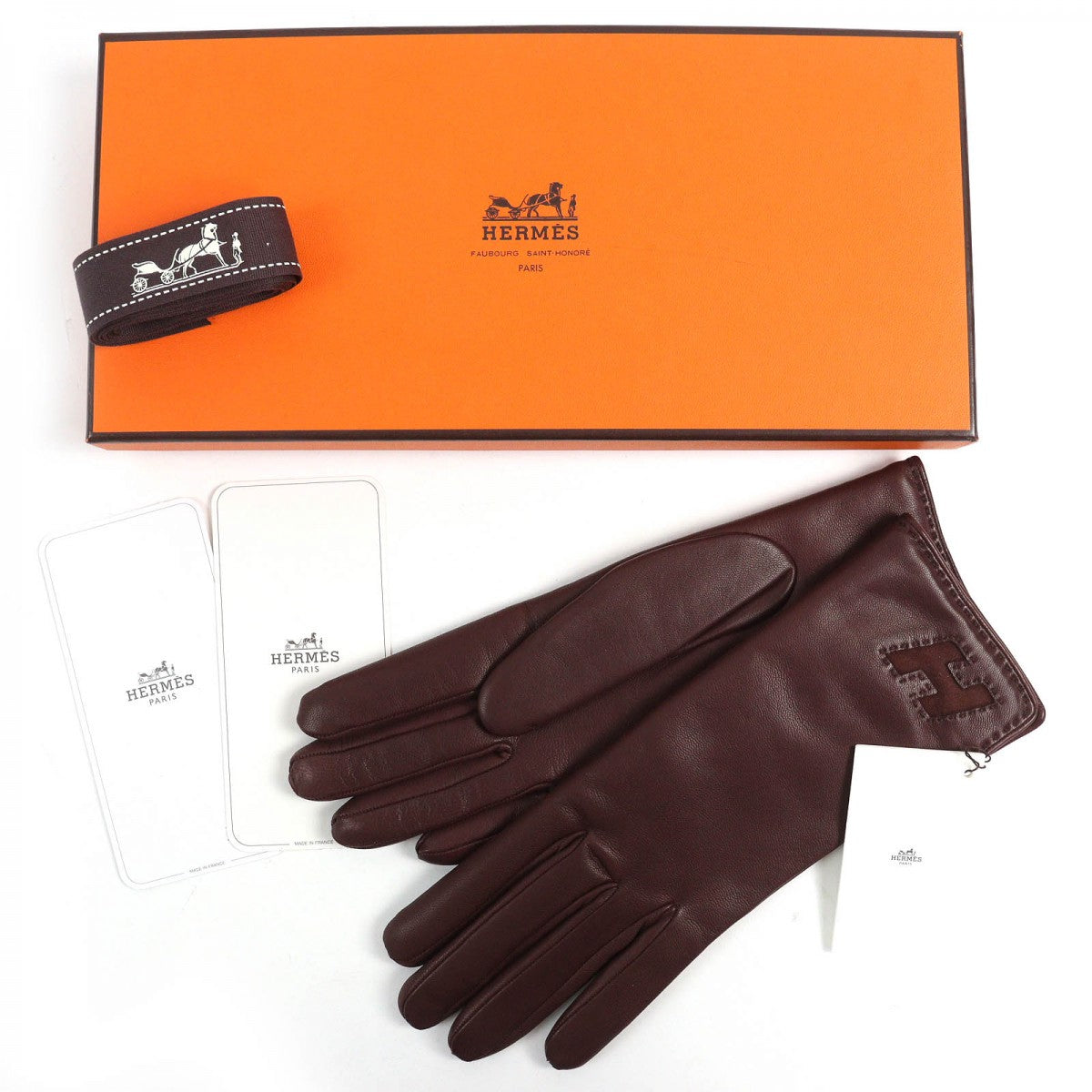 HERMES gloves Main: Lamb leather, Lining: 100% cashmere Brown Women 6.5