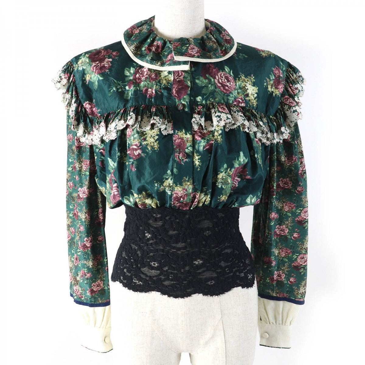 LOUIS VUITTON blouse Main: 46% cotton, Main: 40% silk, Main: 12% nylon, Main: 2% polyurethane, Part: 75% silk Green Bordeaux Black Women 34