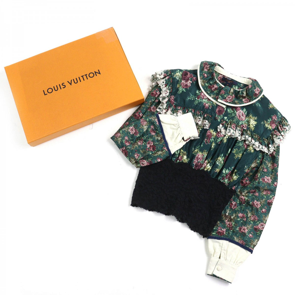 LOUIS VUITTON blouse Main: 46% cotton, Main: 40% silk, Main: 12% nylon, Main: 2% polyurethane, Part: 75% silk Green Bordeaux Black Women 34