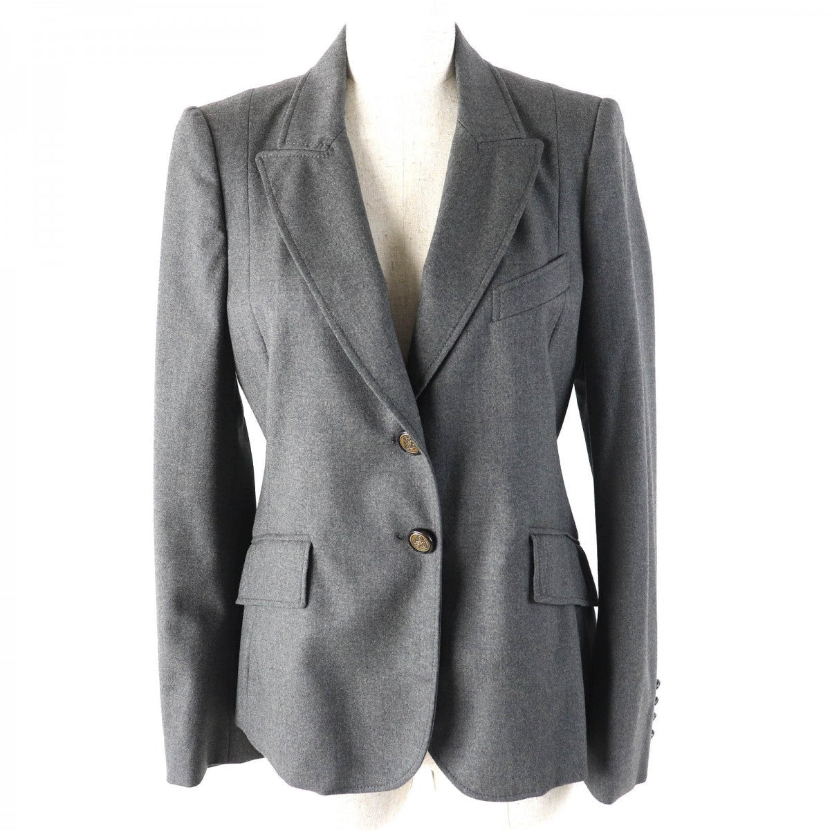 GUCCI tailored jacket Outer: 97% wool, Outer: 3% elastane (polyurethane), Lining: 90% cupra, Lining: 10% elastane (polyurethane) gray Women 42