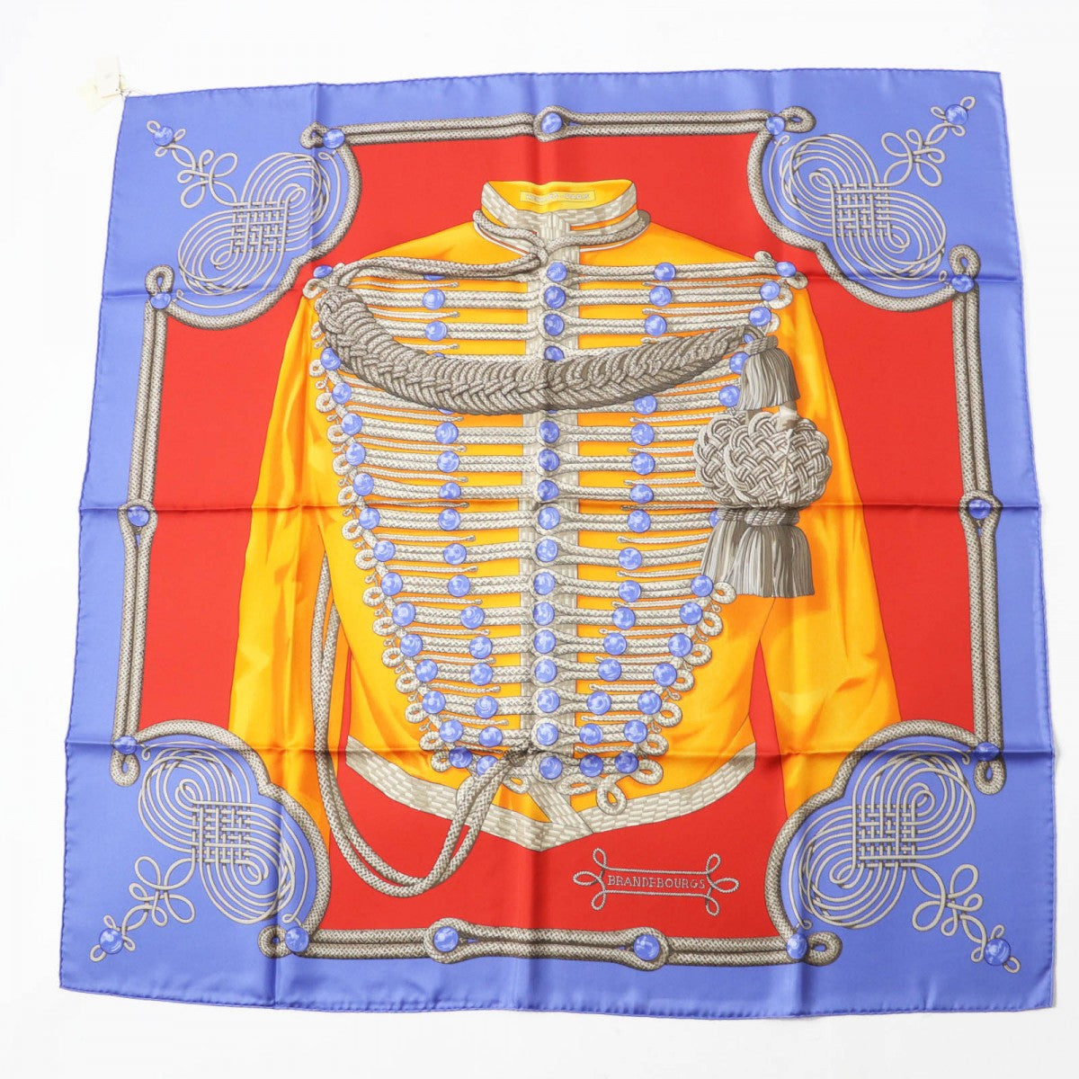 HERMES scarf silk blue Carre90 Galons et Brandebourgs