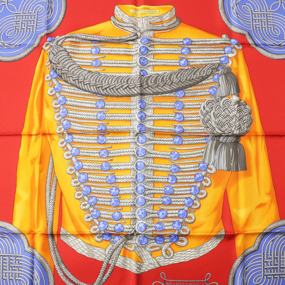 HERMES scarf silk blue Carre90 Galons et Brandebourgs