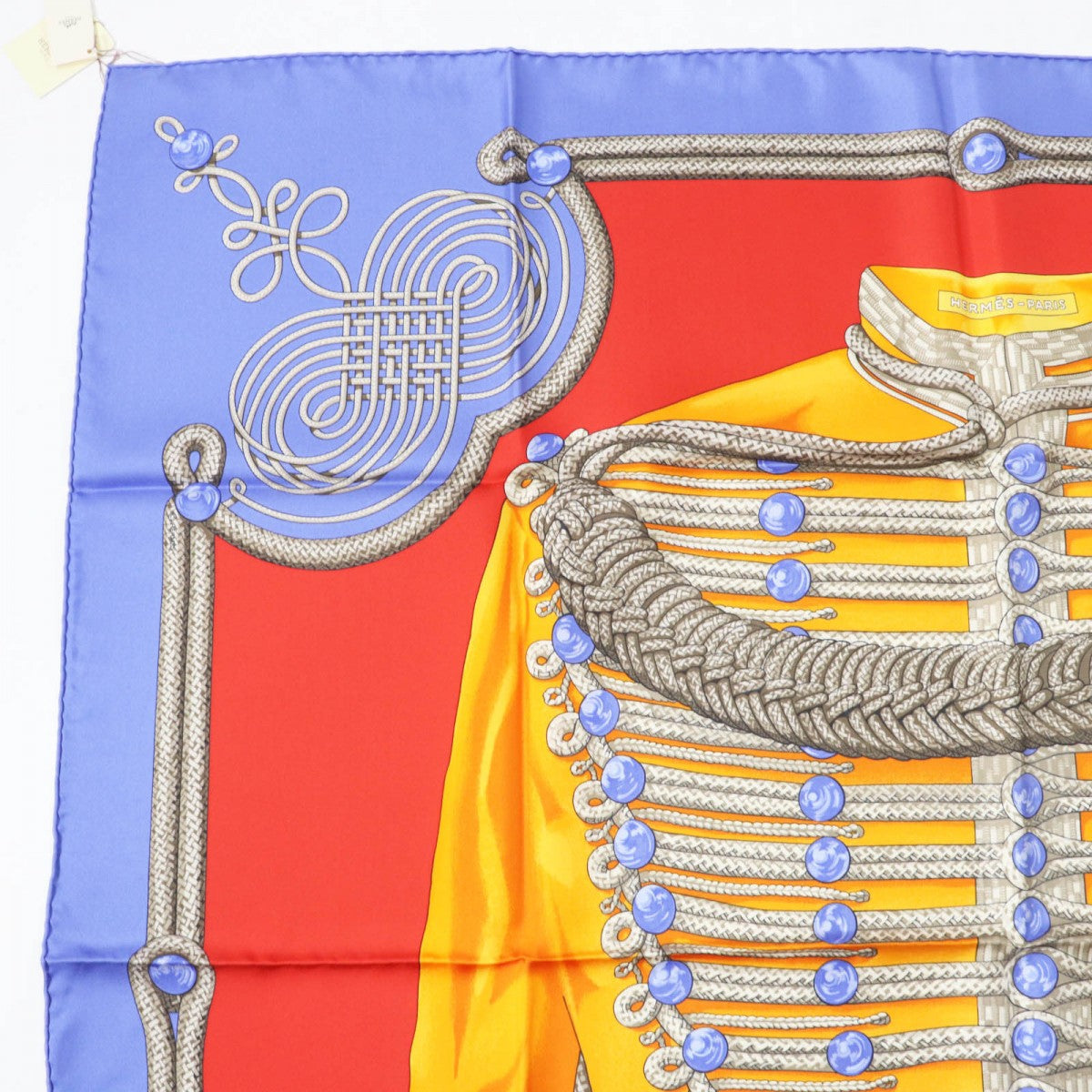 HERMES scarf silk blue Carre90 Galons et Brandebourgs