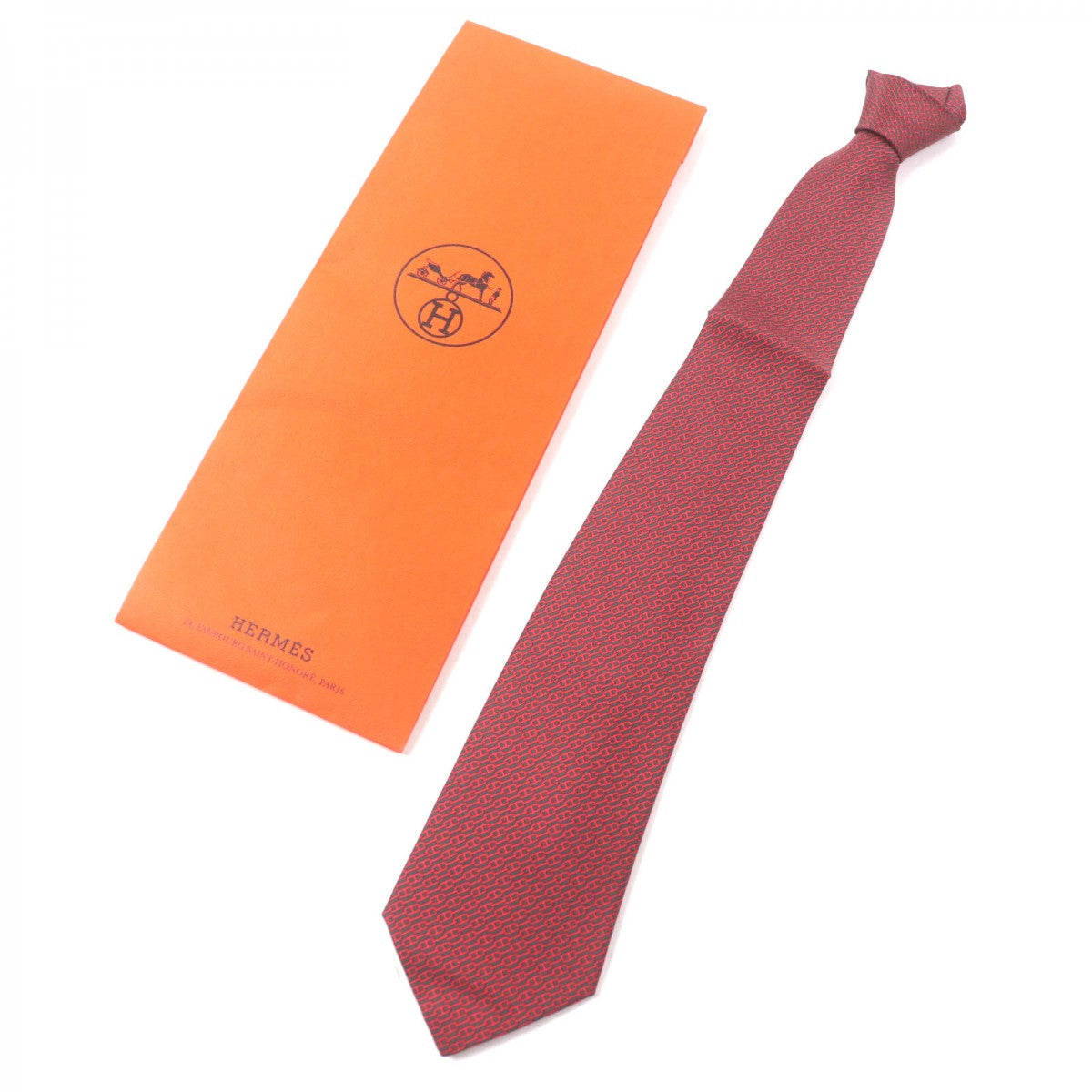 HERMES tie 5261 Main: 100% silk Rouge mens
