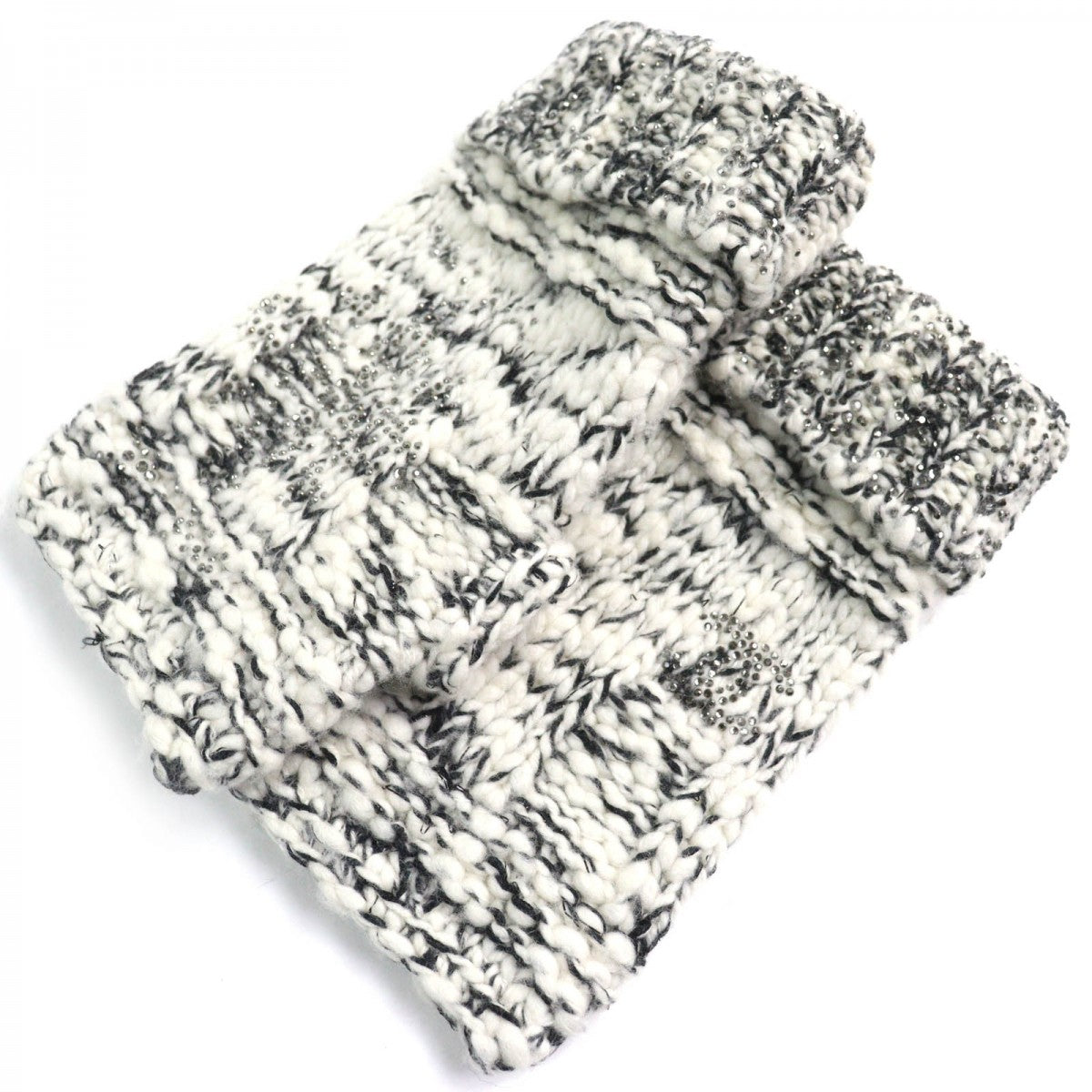 CHANEL gloves P39194 Main: Wool 52%, Main: Cashmere 18%, Main: Cotton 16%, Main: 7%, Main: Silk 3% White x black Women M
