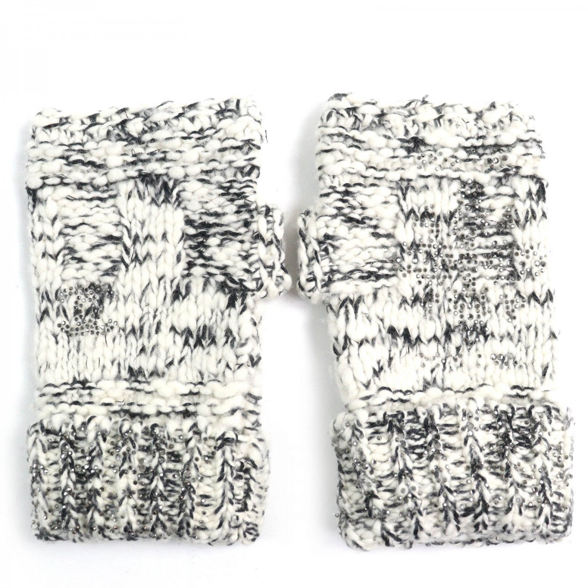 CHANEL gloves P39194 Main: Wool 52%, Main: Cashmere 18%, Main: Cotton 16%, Main: 7%, Main: Silk 3% White x black Women M