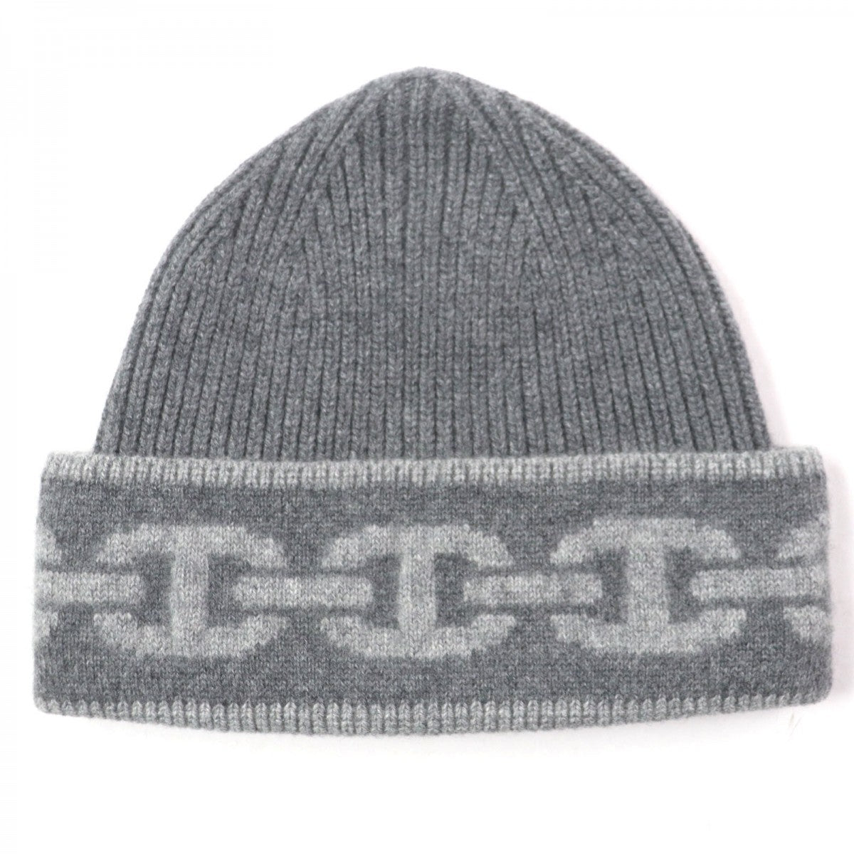 HERMES Knit cap Main: 99% cashmere, Main: 1% polyurethane gray Chene Dunkle mens M