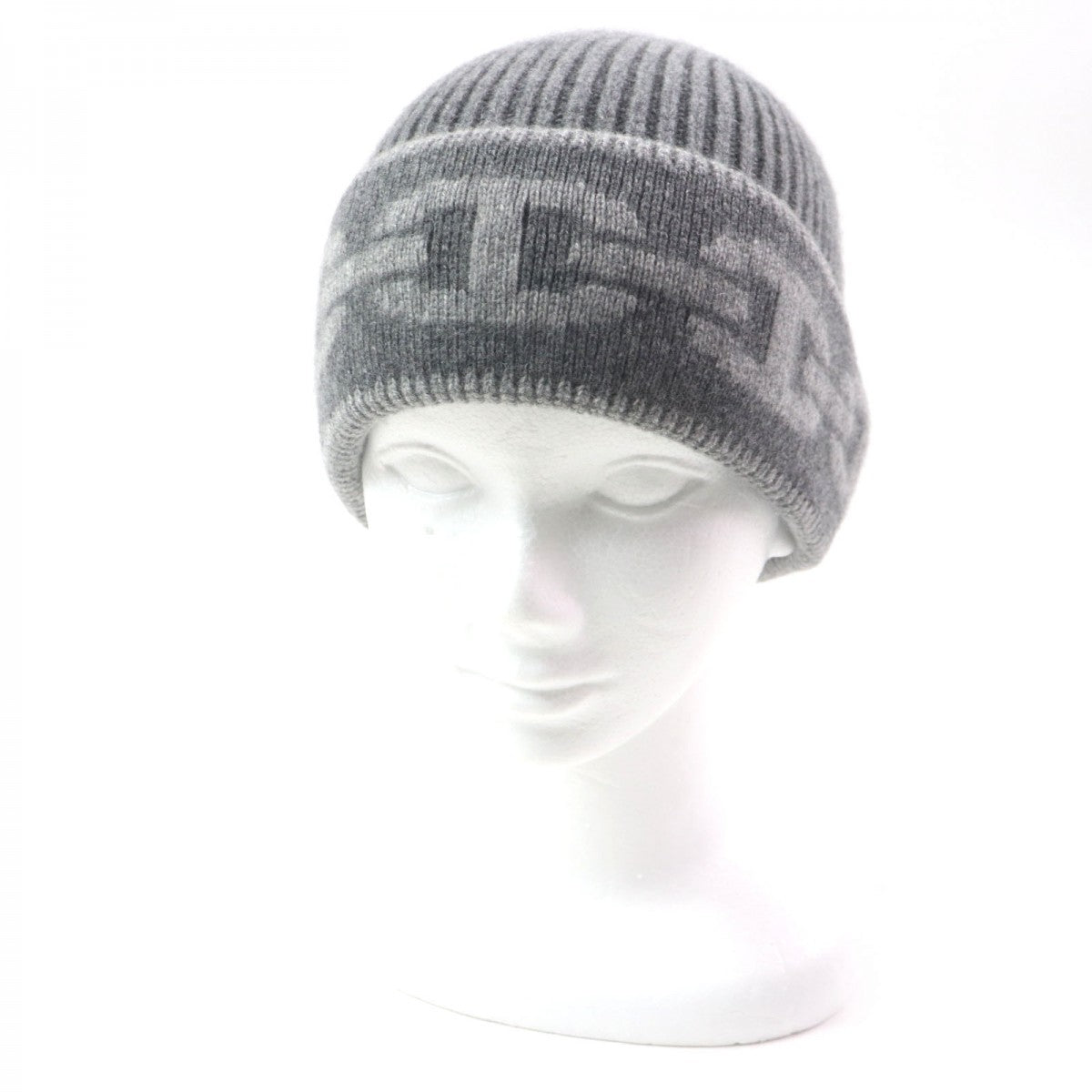 HERMES Knit cap Main: 99% cashmere, Main: 1% polyurethane gray Chene Dunkle mens M