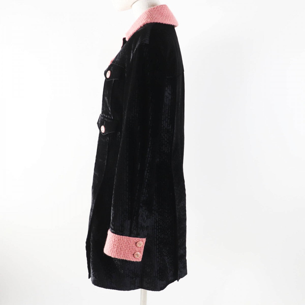 CHANEL coat 22B P73309 Outer: 80% rayon, Outer: 18% silk, Outer: 2% polyester, Lining: 100% silk, Part: 97% wool Black pink Women 38