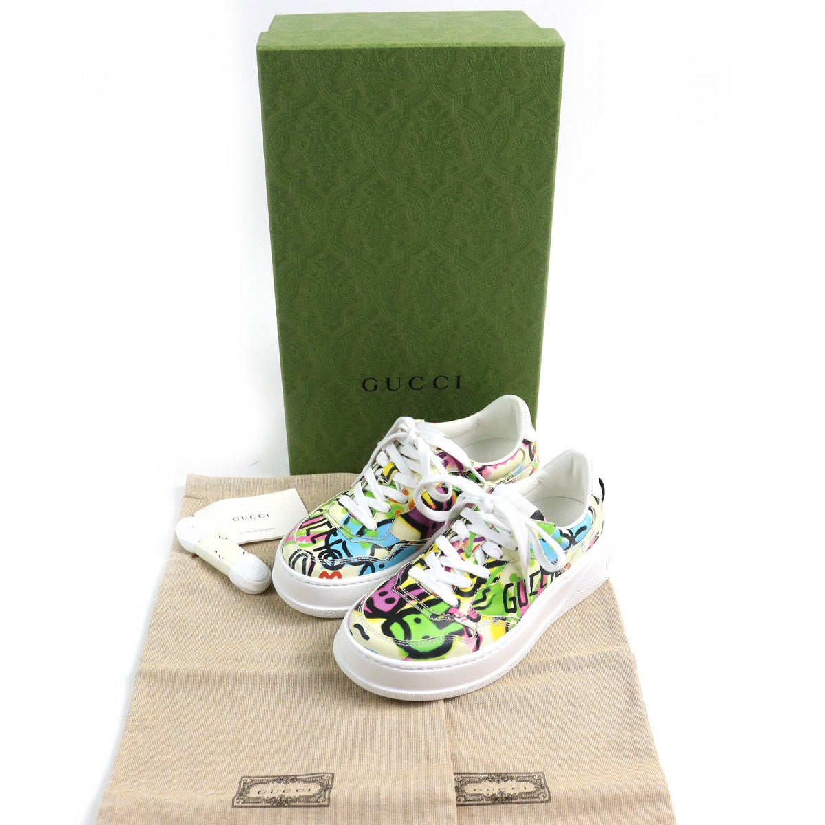 GUCCI sneakers 727847 leather multicolor Interlocking G Women 34 1/2