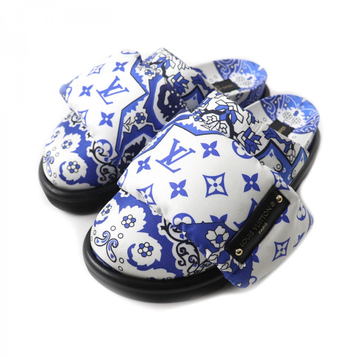 LOUIS VUITTON Sandals 1AAM50 Nylon, Leather Ocean blue Monogram Slippers Pillow Comfort Flat Sandals Women 36