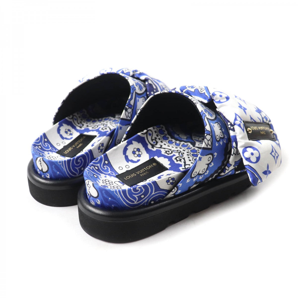 LOUIS VUITTON Sandals 1AAM50 Nylon, Leather Ocean blue Monogram Slippers Pillow Comfort Flat Sandals Women 36