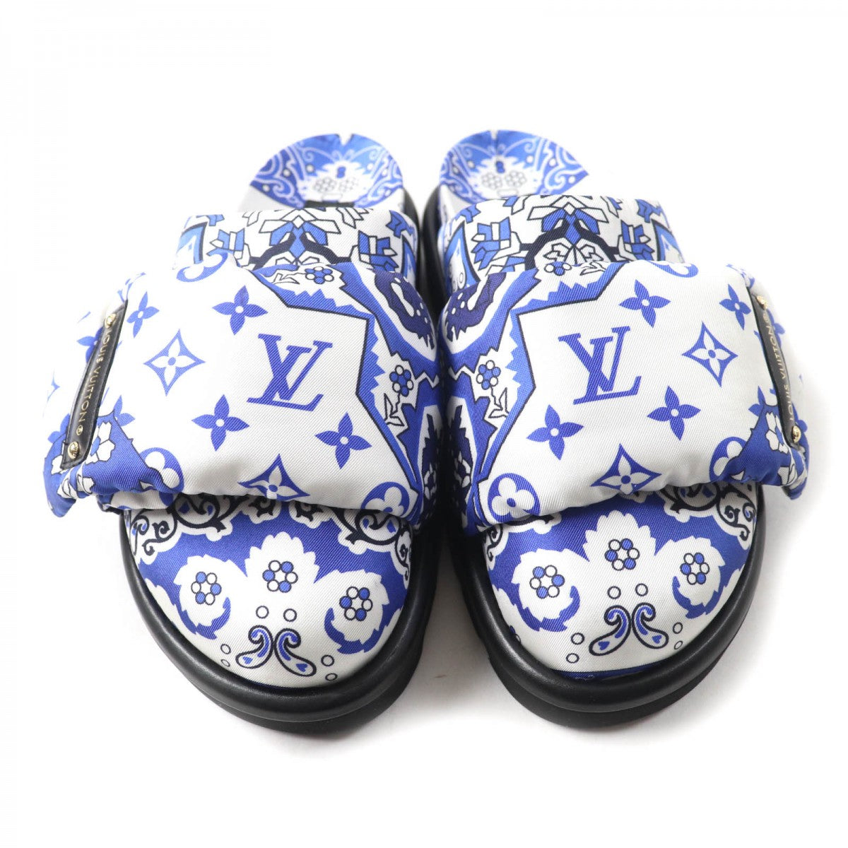 LOUIS VUITTON Sandals 1AAM50 Nylon, Leather Ocean blue Monogram Slippers Pillow Comfort Flat Sandals Women 36