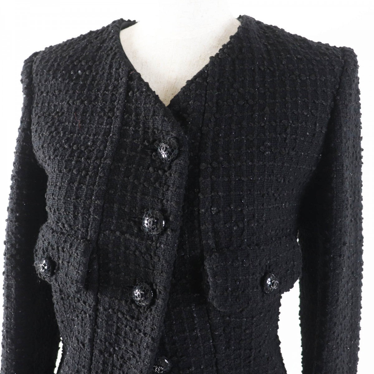 CHANEL coat 22C P71826 Main: 58% cotton, Main: 42% polyamide (nylon), Lining: 100% silk, Part: 100% cotton Black glitter Women 34