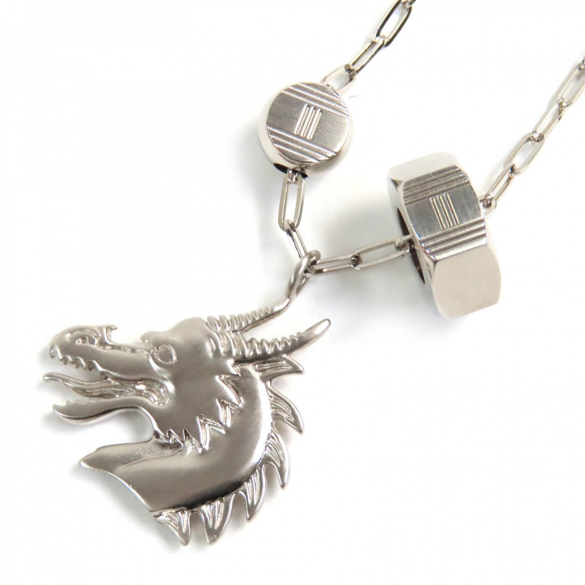 HERMES Necklace metal Silver Talisman dragon mens(Unisex)