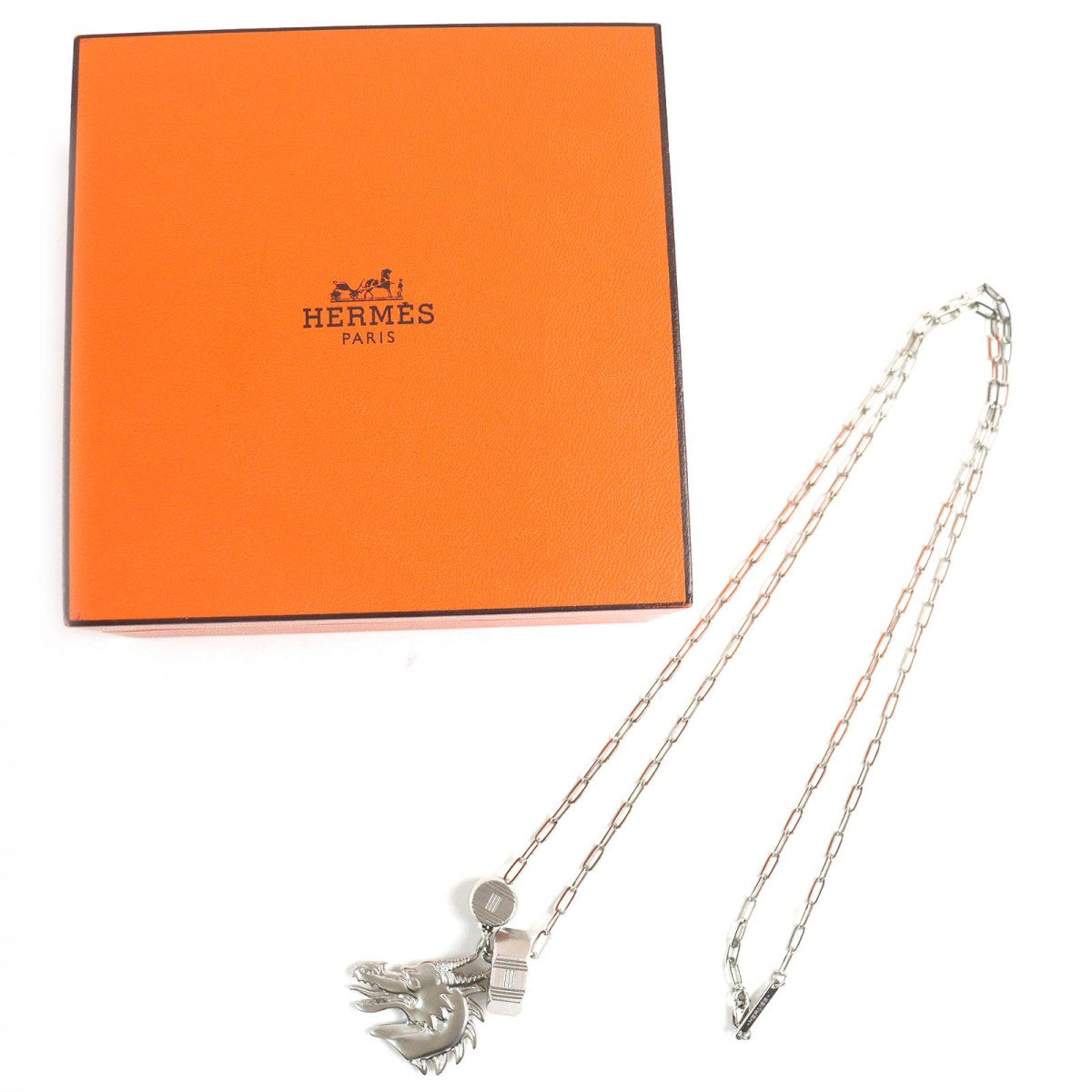 HERMES Necklace metal Silver Talisman dragon mens(Unisex)