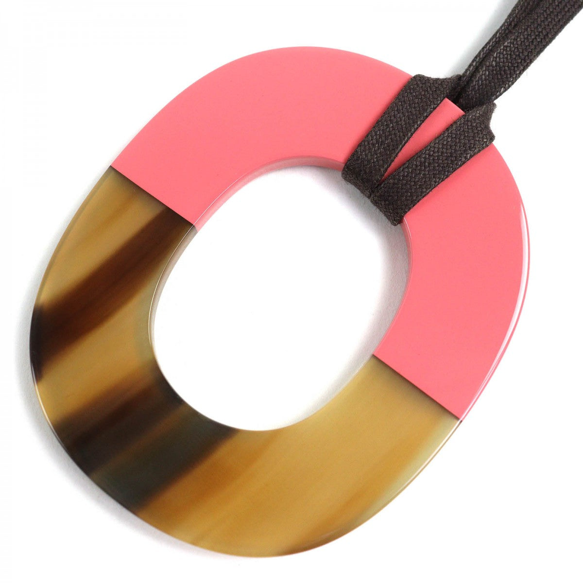 HERMES Necklace Main: Buffalo horn, Main: Lacquer Wood Beige Pink Ism Bicolor Women