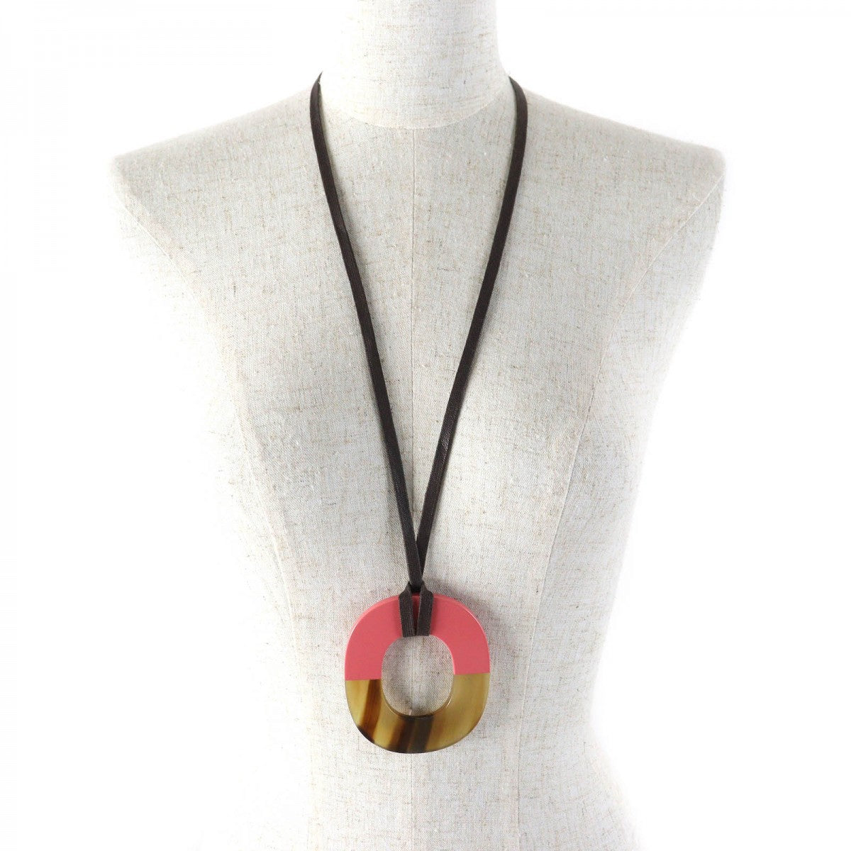 HERMES Necklace Main: Buffalo horn, Main: Lacquer Wood Beige Pink Ism Bicolor Women