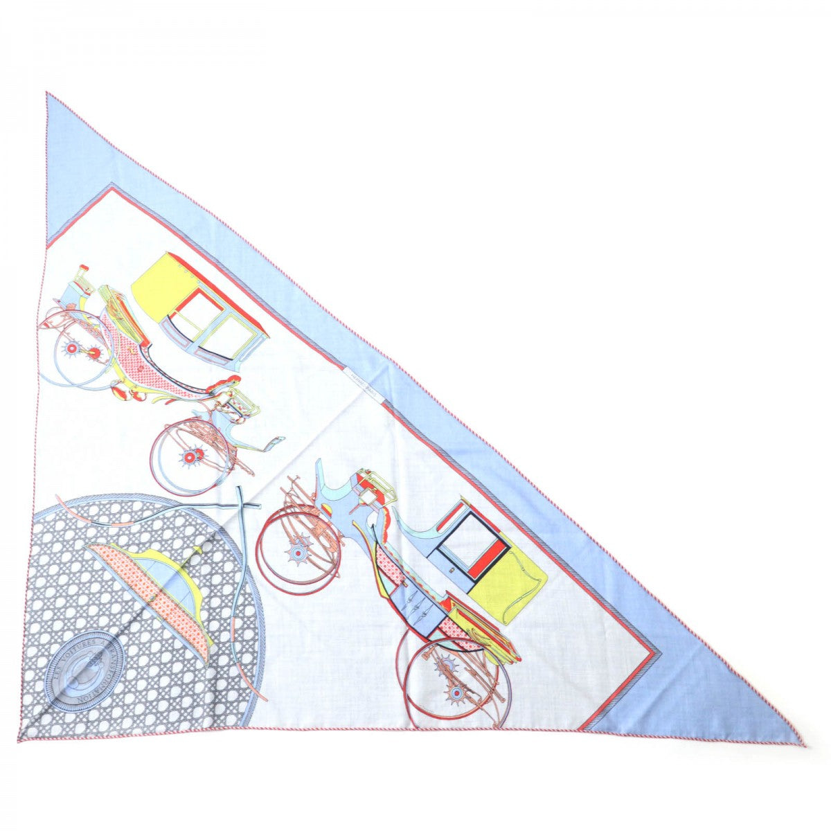 HERMES scarf Main: 70% cashmere, Main: 30% silk Bleu Ciel / Gris Chi Triangle Jean LES VOITURES A TRANSFORMATION Folding hooded carriage Women