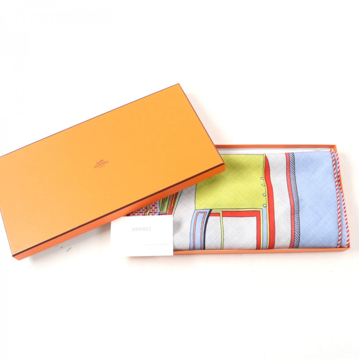HERMES scarf Main: 70% cashmere, Main: 30% silk Bleu Ciel / Gris Chi Triangle Jean LES VOITURES A TRANSFORMATION Folding hooded carriage Women