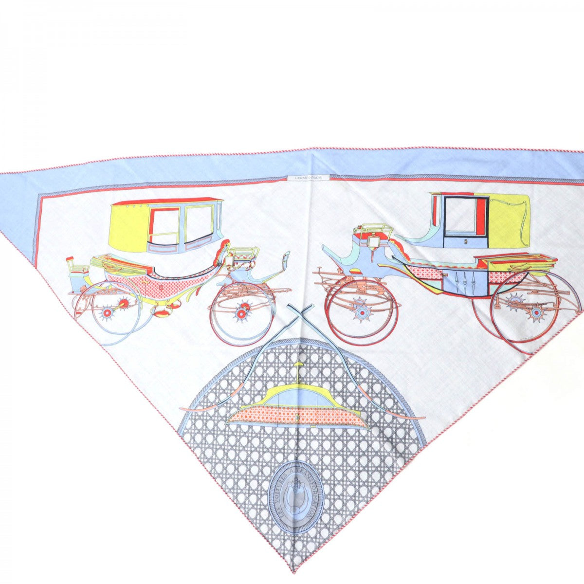 HERMES scarf Main: 70% cashmere, Main: 30% silk Bleu Ciel / Gris Chi Triangle Jean LES VOITURES A TRANSFORMATION Folding hooded carriage Women