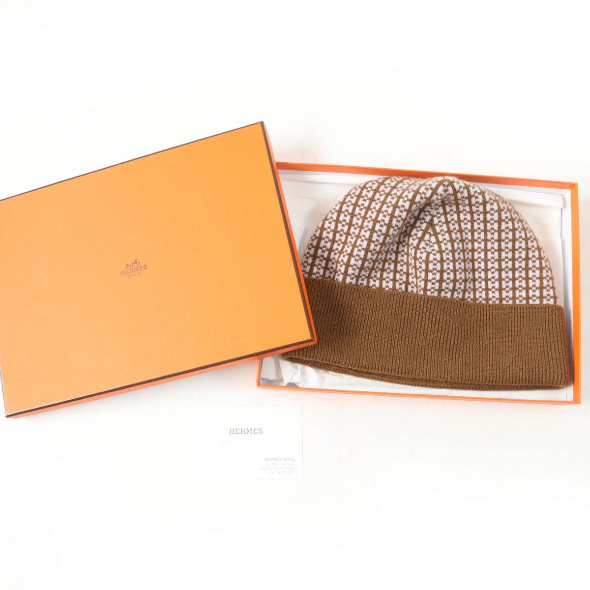 HERMES Knit cap Main: 100% cashmere Brown Women L