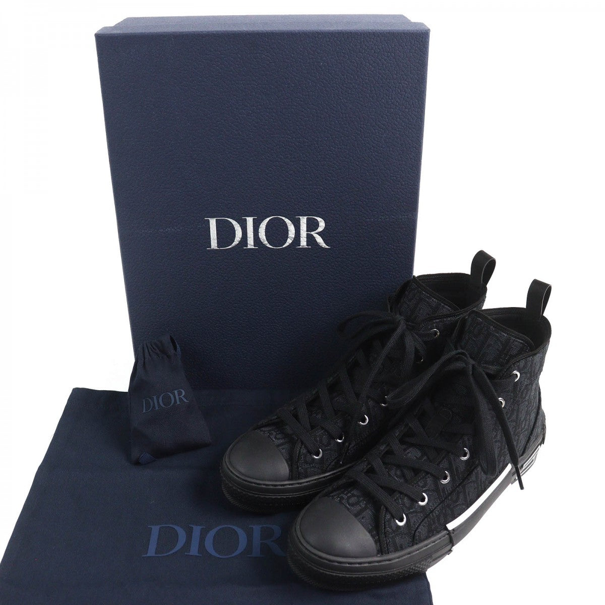Dior HOMME High cut sneakers 3SH126ZSA H969 Cotton, Technical Fabric black Dior Oblique B23 mens 43