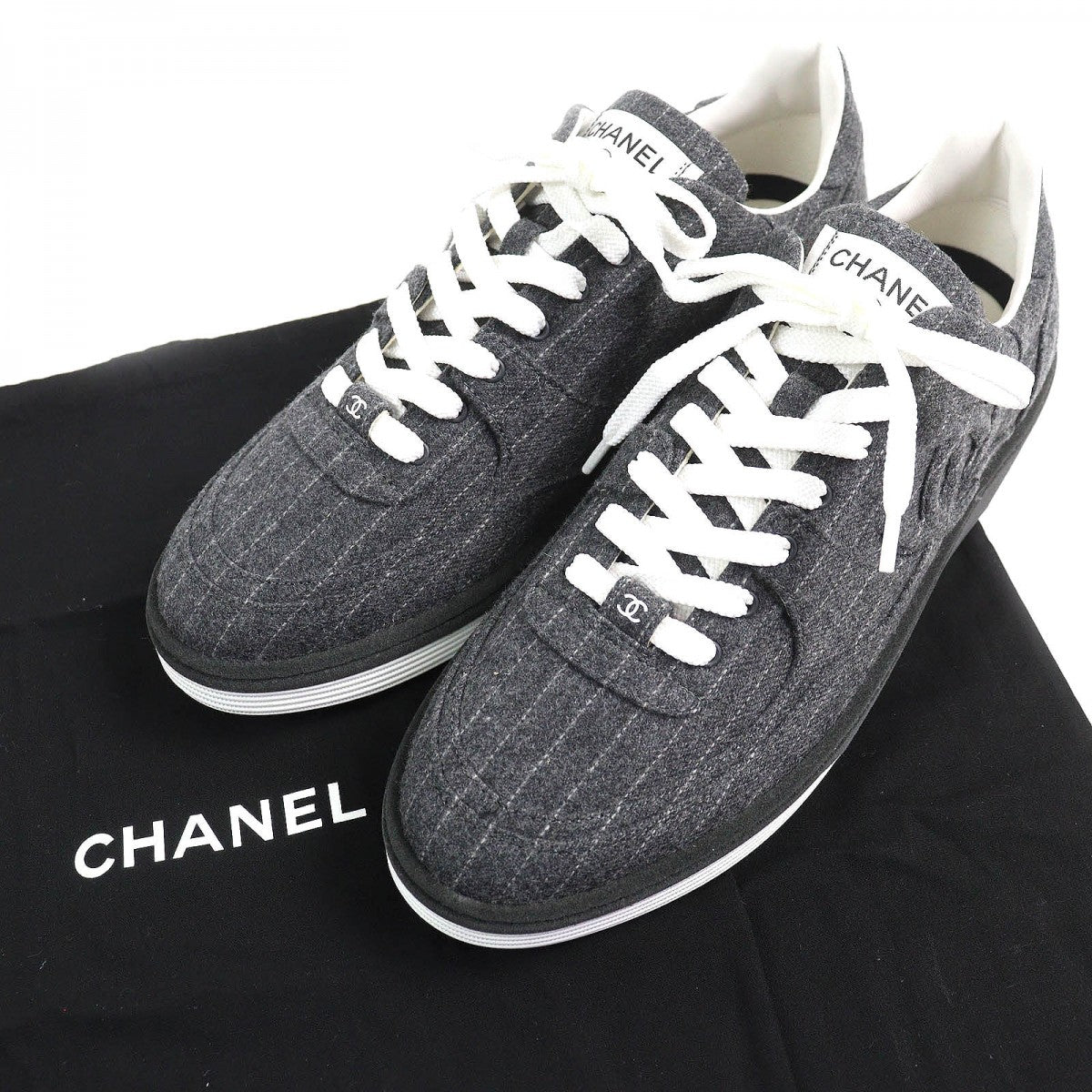 CHANEL Low cut sneakers G46012 Wool, Mixed Fiber Charcoal gray mens 43